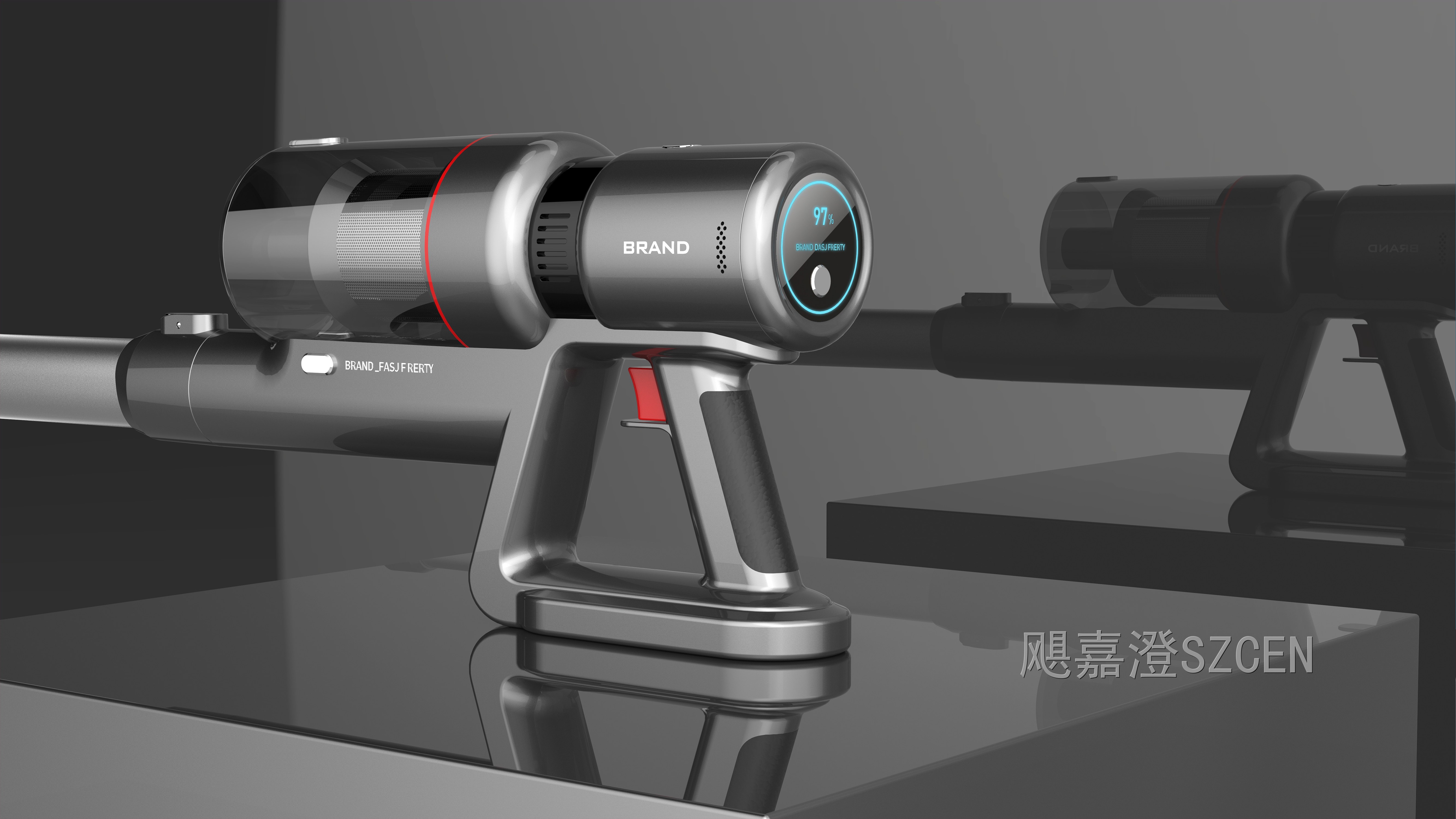 无线手持吸尘器｜金属质感杆式吸尘设备整机外观与结构设计