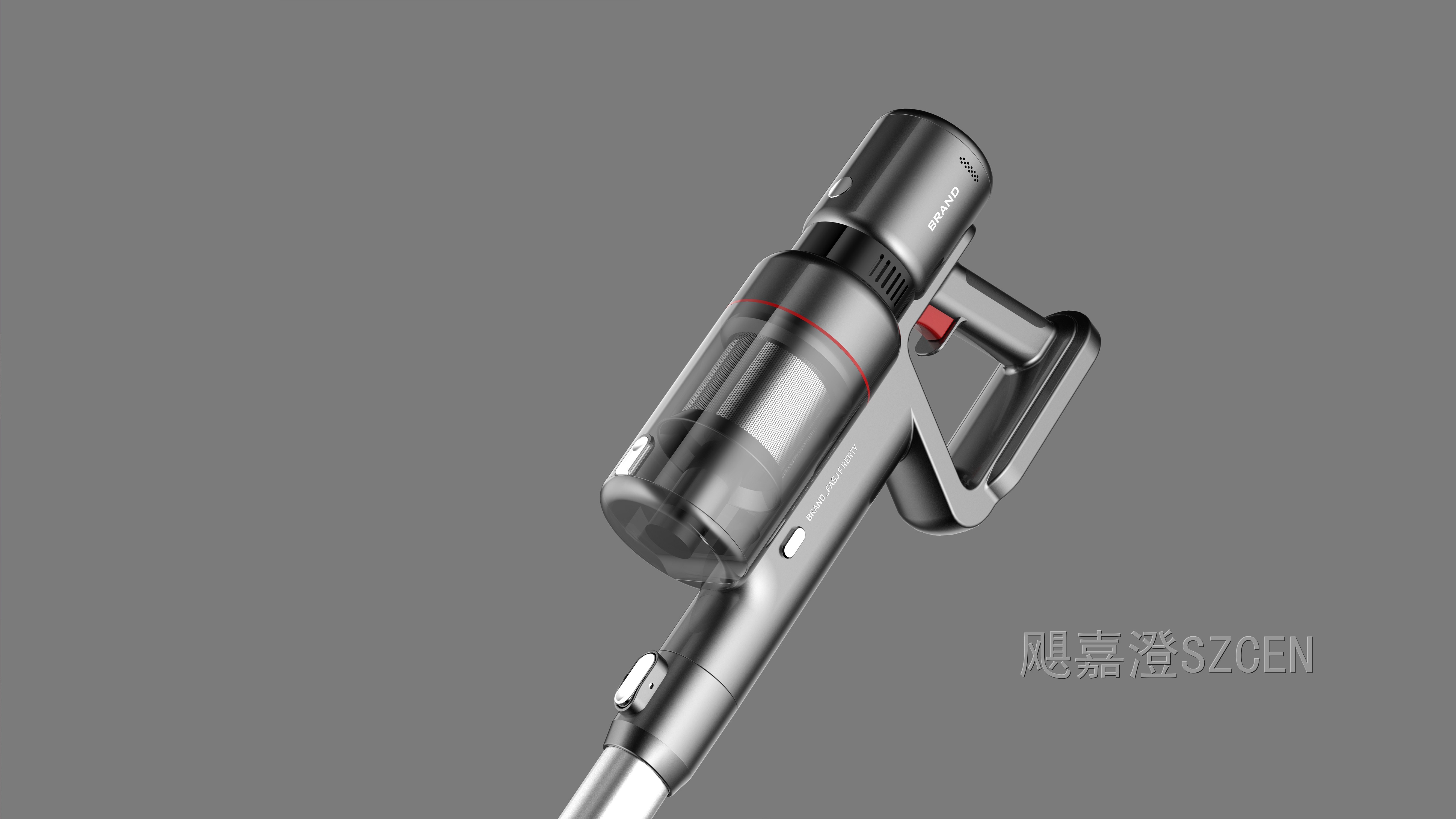 无线手持吸尘器｜金属质感杆式吸尘设备整机外观与结构设计