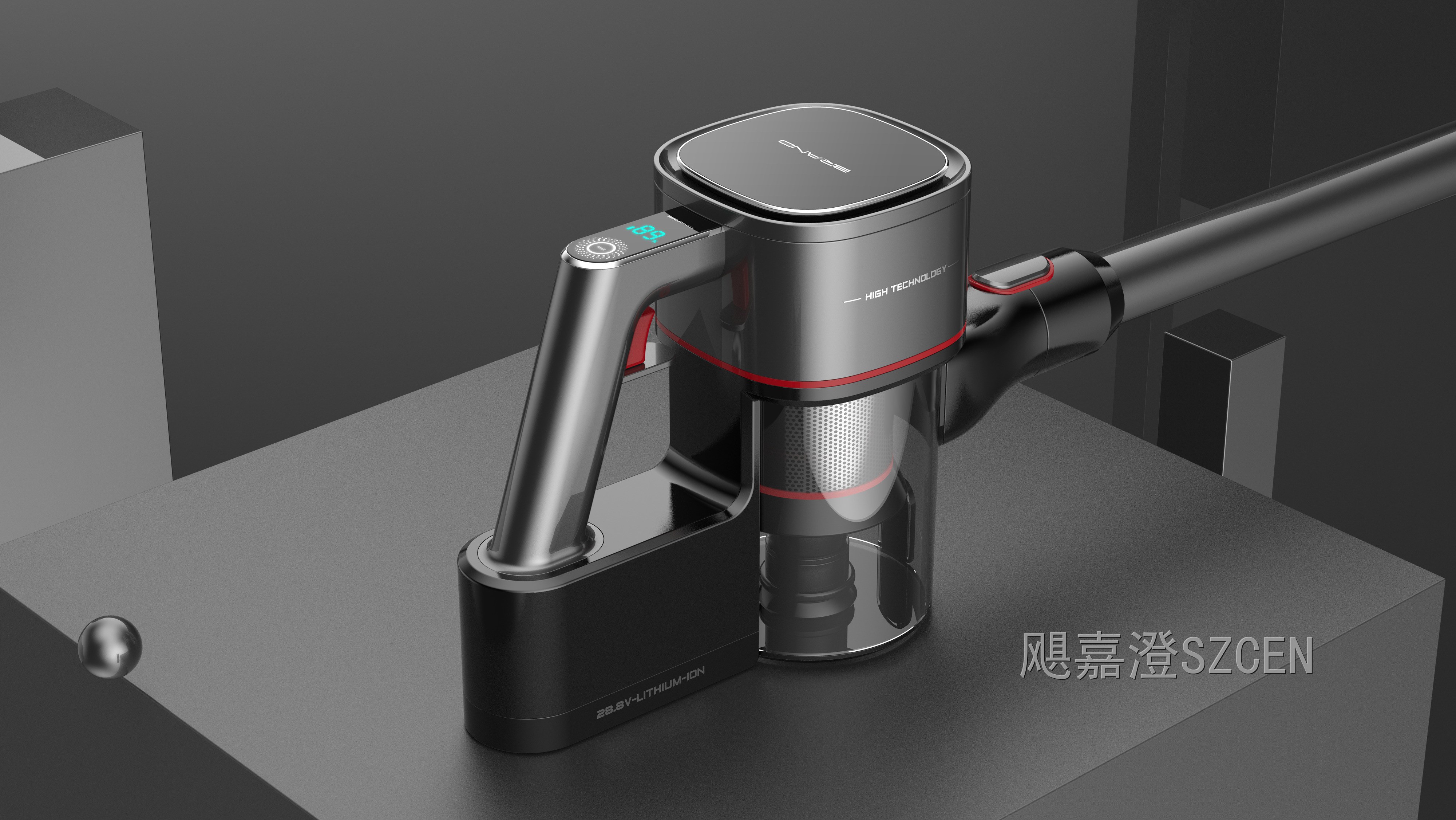 无线手持吸尘器｜金属质感杆式吸尘设备整机外观与结构设计
