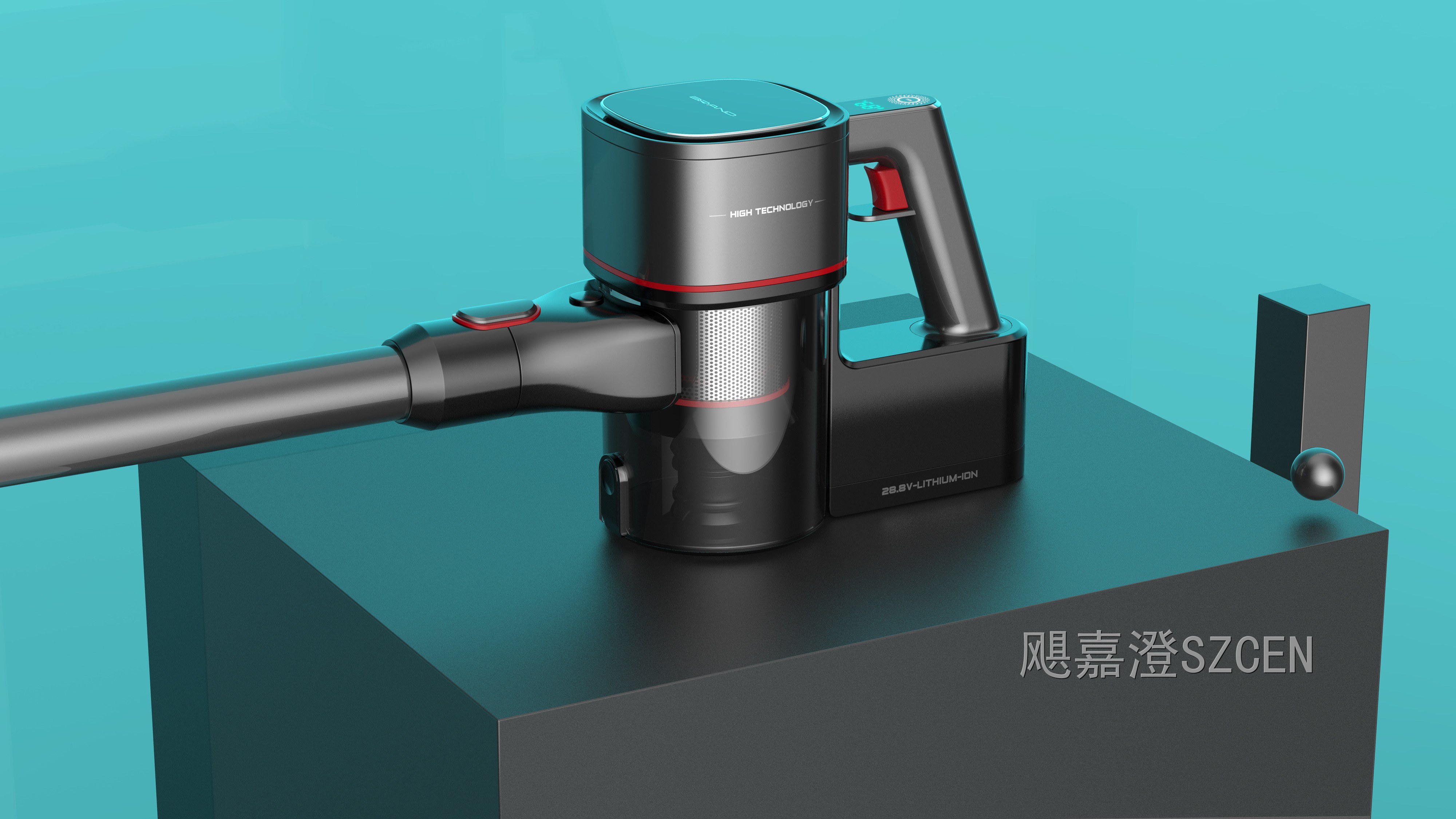 无线手持吸尘器｜金属质感杆式吸尘设备整机外观与结构设计