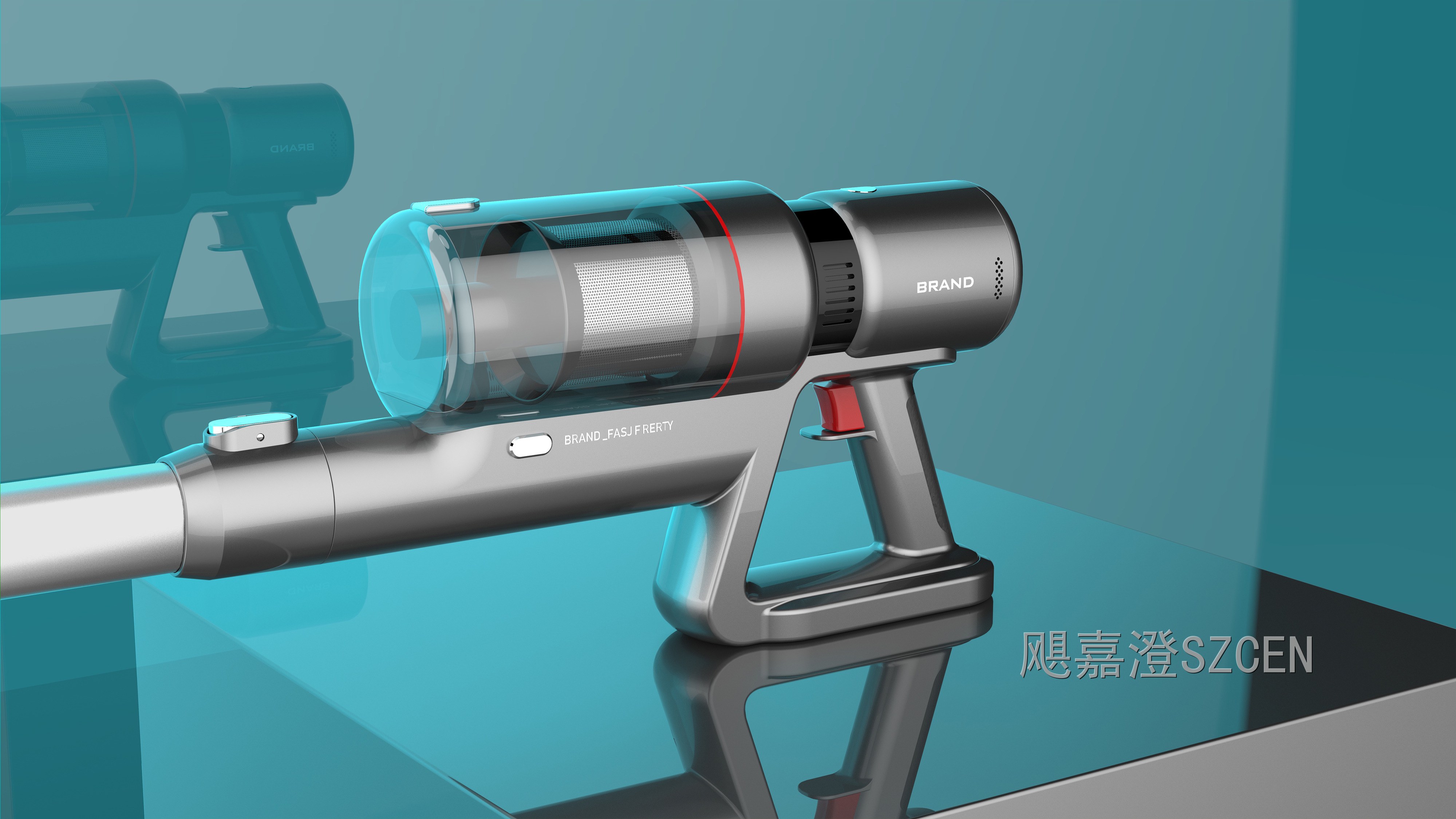 无线手持吸尘器｜金属质感杆式吸尘设备整机外观与结构设计