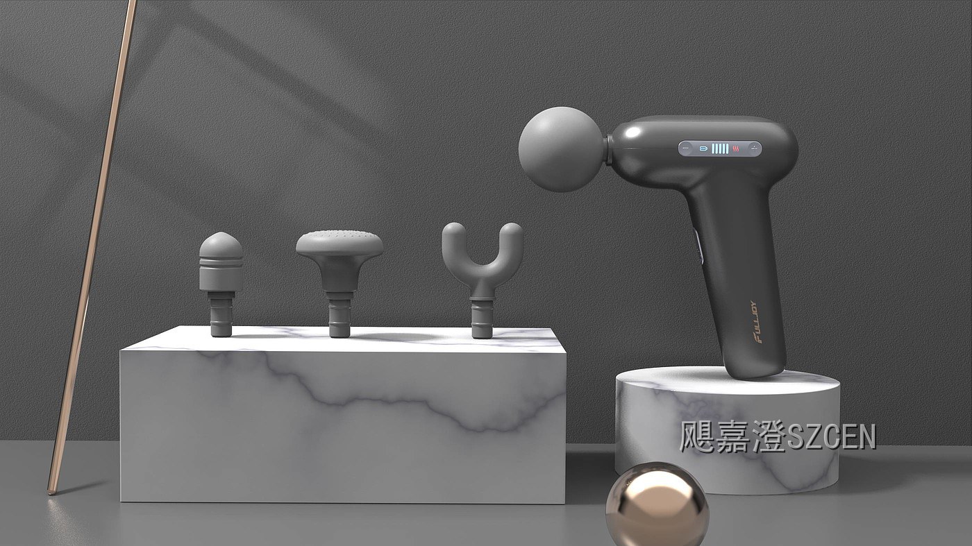 筋膜枪｜L型曲面手柄便携按摩设备外观与结构设计