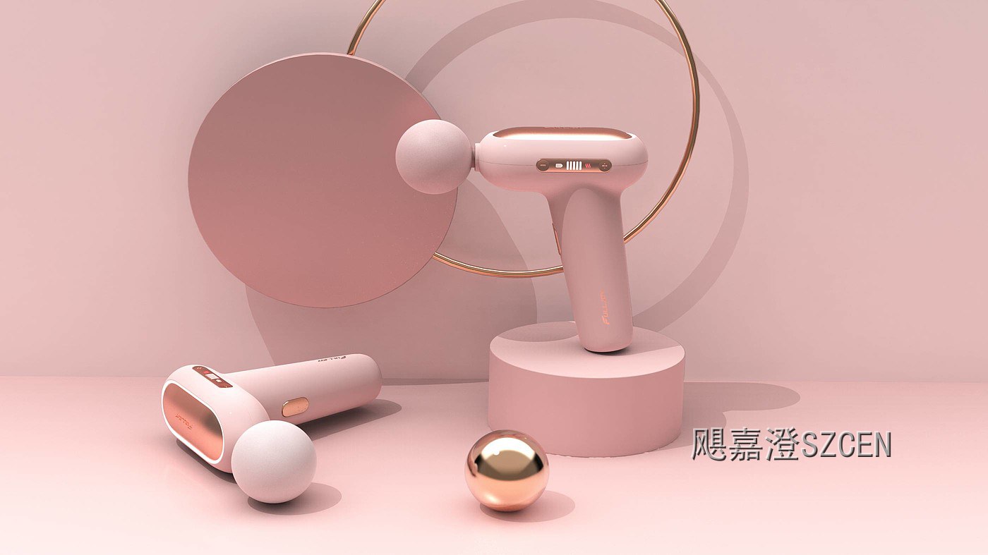 筋膜枪｜L型曲面手柄便携按摩设备外观与结构设计