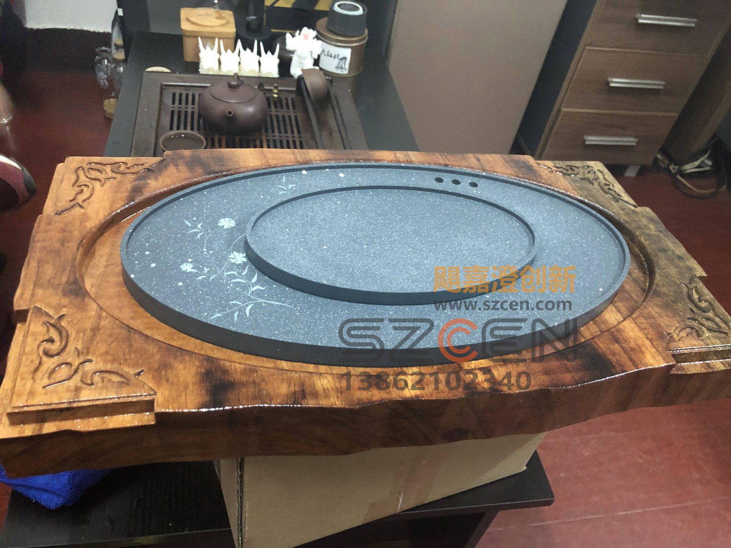 做旧茶台模型｜实木雕刻与做旧处理